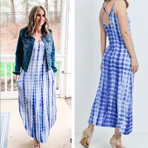 New! Sale 🔥 Blue Tie Dye Maxi Comfy Dress